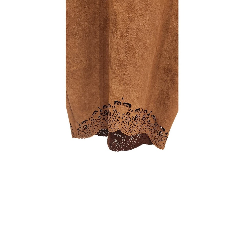 Soieblu Suede Feel Mock Neck Laser Cut Dress Brown Size Medium - Picture 6 of 8